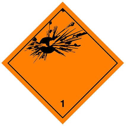 Großzettel der Klasse 1 für explosive Stoffe und Gegenstände mit Explosivstoff. Permanentkleber mit einer Haltbarkeit von 5 Jahren im Innen- und Außenbereich.