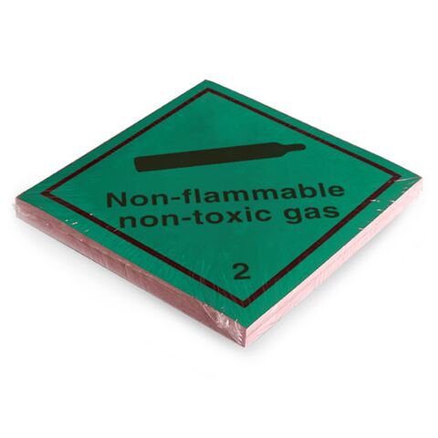 Etikett der Klasse 2, Unterklasse 2.2, für nicht entzündbare, nicht giftige Gase mit Text. Permanentkleber mit einer Haltbarkeit von 2 Jahren im Innen- und Außenbereich. Kann mindestens 3 Monate im Seewasser verbleiben, IMDG-Code 5.3.1.1.1.