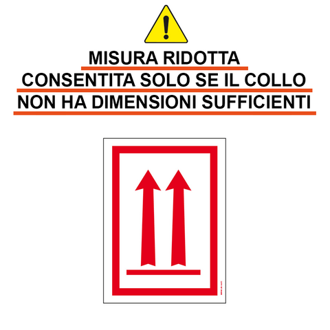Etikett Versandstückorientierungskennzeichen muss an Kombinationsverpackungen oder Umverpackungen angebracht werden, wenn sie flüssige, gefährliche Güter enthalten und ist auf zwei gegenüberliegenden Seiten des Versandstückes anzukleben.
