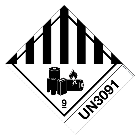 Das Etikett der Klasse 9 (IATA) Klasse 9A (ADR, RID, ADN e IMDG), für verschiedene gefährliche Stoffe und Gegenstände hat einen Drucker mit Bild Lithium Batterieund ist mit UV-Schutzlack gedruckt.