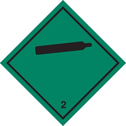 Großzettel Klasse 2, Unterklasse 2.2, für nicht entzündbare, nicht giftige Gase. Permanentkleber mit einer Haltbarkeit von 5 Jahren im Innen- und Außenbereich. Kann mindestens 3 Monate im Seewasser verbleiben, IMDG-Code 5.3.1.1.1.