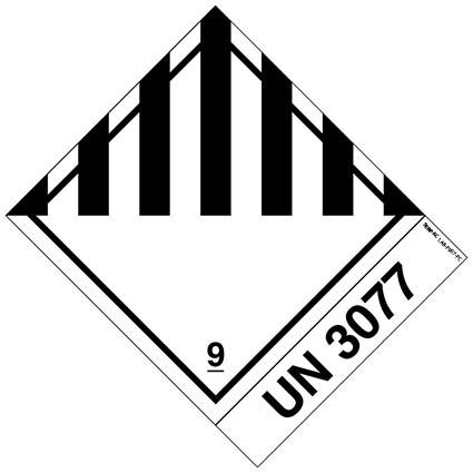 Das Etikett der Klasse 9 für verschiedene gefährliche Stoffe und Gegenstände ist mit “UN377” gedruckt (Zeichen 12 mm). Permanentkleber mit einer Haltbarkeit von 2 Jahren im Innen- und Außenbereich.