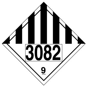 Der Großzettel der Klasse 9 für verschiedene gefährliche Stoffe und Gegenstände ist mit “UN3082” gedruckt. Permanentkleber mit einer Haltbarkeit von 5 Jahren im Innen- und Außenbereich.