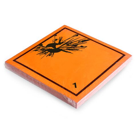 Etikett der Klasse 1 für explosive Stoffe und Gegenstände mit Explosivstoff. Permanentkleber mit einer Haltbarkeit von 2 Jahren im Innen- und Außenbereich. Kann mindestens 3 Monate im Seewasser verbleiben, wie es der IMDG-Code 5.2.2.2.1.7 vorschreibt.